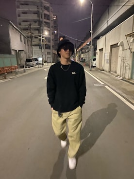 「HUF（ハフ）のアイテム（スウェット）」を使った、mhiroさん（メンズ・171cm）の冬コーディネート