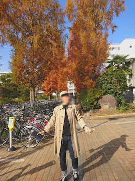 「MANASTASH」｜「アイテム（ステンカラーコート）」を使った、いとうさん（メンズ・173cm）の秋コーディネート