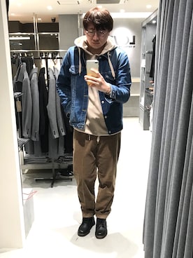 「HAMNETT（ハムネット）のアイテム（パーカー）」を使った、ジュンさん（メンズ・177cm）の冬コーディネート