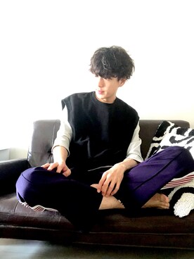 「LAKOLE（ラコレ）のアイテム（ベスト）」を使った、KYOさん（メンズ・180cm）の春コーディネート