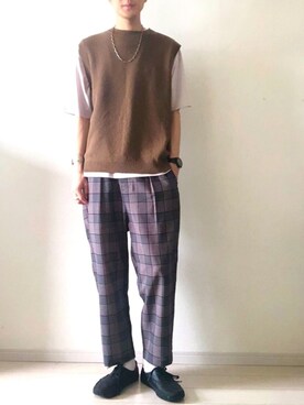 「LAKOLE（ラコレ）のアイテム（ベスト）」を使った、KYOさん（メンズ・180cm）の春コーディネート