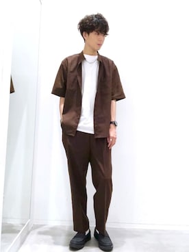 「LAKOLE（ラコレ）のテトアサパナマシャツ / LAKOLE（シャツ/ブラウス、ブラウン系）」を使った、KYOさん（メンズ・180cm）の夏コーディネート