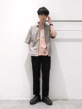 「LAKOLE（ラコレ）のTRジップアップシャツ / LAKOLE（シャツ/ブラウス、ブラウン系）」を使った、KYOさん（メンズ・180cm）の夏コーディネート