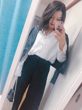 「アイテム（ライダースジャケット）」を使った、saya♡さん（レディース・153cm・20代）の春コーディネート