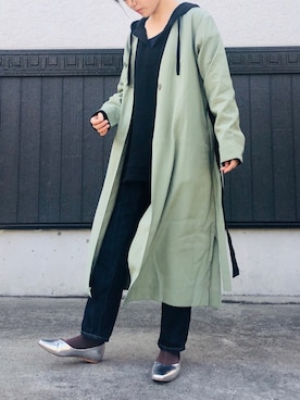 「niko and...（ニコアンド）のソフトテーパーデニムパンツ2（デニムパンツ、ブルー系）」を使った、さるかめさん（レディース・154cm）の冬コーディネート
