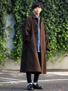 「アイテム（ステンカラーコート）」を使った、中岡 圭さん（メンズ・168cm・20代）の秋コーディネート