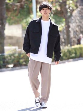 「CONVERSE（コンバース）のCONVERSE コンバース オール スター オックス / ALL STAR OX(BLACK) 32160321（スニーカー）」を使った、中岡 圭さん（メンズ・168cm・20代）の春コーディネート