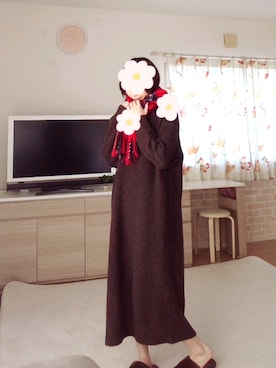 「チェックマフラー」｜「アイテム（ワンピース/ドレス）」を使った、ゆゆさん（レディース・165cm）の冬コーディネート