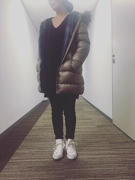 「GAP（ギャップ）のアイテム（ダウンジャケット/コート、ブラウン系）」を使った、Mさん（レディース・156cm）の冬コーディネート