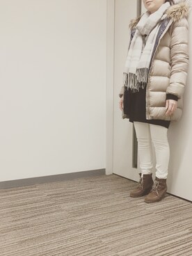「GAP（ギャップ）のアイテム（ダウンジャケット/コート、ブラウン系）」を使った、Mさん（レディース・156cm）の冬コーディネート