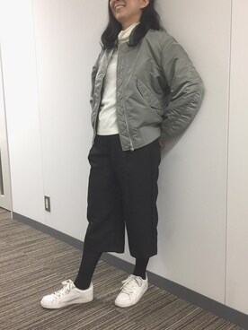 「UNIQLO（ユニクロ）のアイテム（ジャケット/アウター、グリーン系）」を使った、Mさん（レディース・156cm）の冬コーディネート