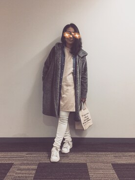 「GU（ジーユー）のアイテム（ジャケット/アウター、グレー系）」を使った、Mさん（レディース・156cm）の冬コーディネート