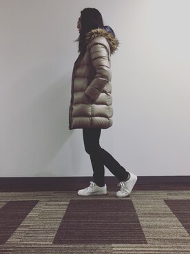 「GAP（ギャップ）のアイテム（ダウンジャケット/コート、ベージュ系）」を使った、Mさん（レディース・156cm）の冬コーディネート