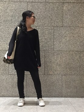 「no brand（ノーブランド）のアイテム（ワンピース、ブラック系）」を使った、Mさん（レディース・156cm）の春コーディネート