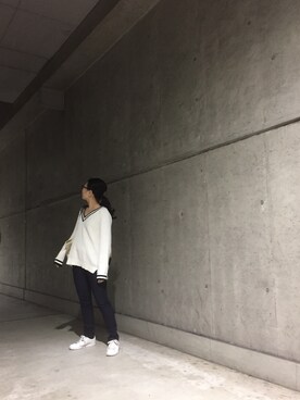 「UNIQLO（ユニクロ）のアイテム（ニット/セーター、ホワイト系）」を使った、Mさん（レディース・156cm）の春コーディネート