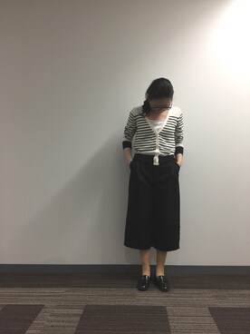 「GU（ジーユー）のガウチョパンツ（その他パンツ、ブラック系）」を使った、Mさん（レディース・156cm）の春コーディネート