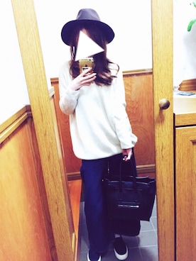 「GLOBAL WORK（グローバルワーク）のフェルトナカオレＨＡＴ/565115（ハット）」を使った、n.yuさん（レディース・157cm）の冬コーディネート