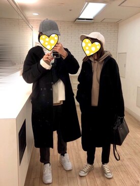 「双子コーデ」｜「アイテム（その他アウター）」を使った、n.yuさん（レディース・157cm）の冬コーディネート