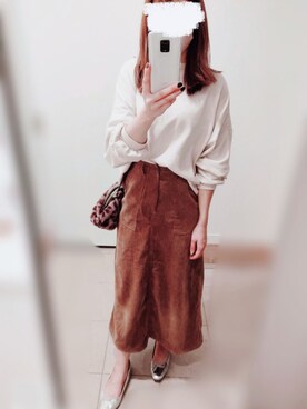 「しまむら（シマムラ）のアイテム（スカート、ブラウン系）」を使った、wacoさん（レディース・166cm）の秋コーディネート