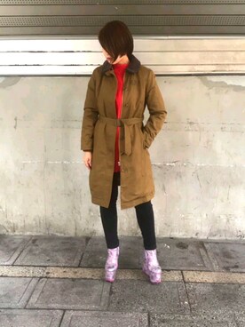 「AVIREX（アヴィレックス）のアイテム（ステンカラーコート）」を使った、すがわらさん（レディース・164cm）の秋コーディネート
