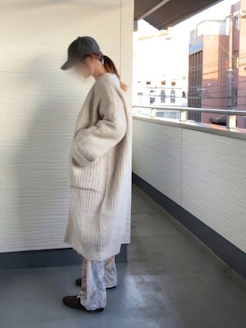 「ロングニット」｜「アイテム（帽子）」を使った、teeemoeさん（レディース・157cm）の秋コーディネート
