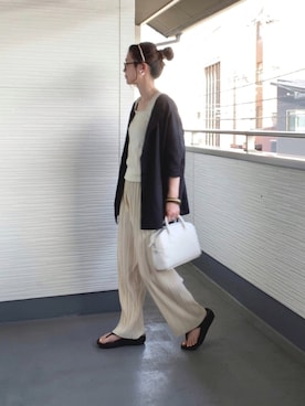 「トングサンダル」｜「アイテム（チュニック）」を使った、teeemoeさん（レディース・157cm）の夏コーディネート