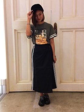 「AS KNOW AS PINKY（アズノゥアズピンキー）のアイテム（帽子）」を使った、莉奈さん（レディース・155cm）の夏コーディネート