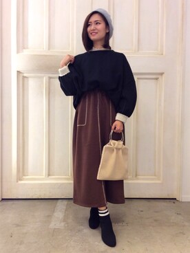 「AS KNOW AS PINKY（アズノゥアズピンキー）のアイテム（ハンチング/ベレー帽）」を使った、莉奈さん（レディース・155cm）の秋コーディネート