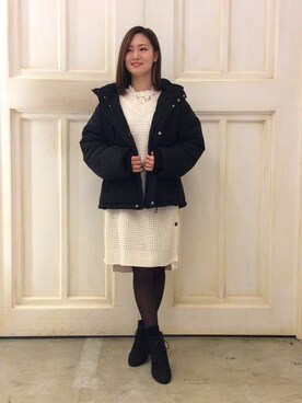 「AS KNOW AS PINKY（アズノゥアズピンキー）のアイテム（ダウンジャケット/コート）」を使った、莉奈さん（レディース・155cm）の冬コーディネート