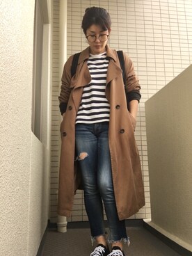 「Ungrid（アングリッド）のフレイドヘムストスリ（デニムパンツ）」を使った、somさん（レディース・161cm）の春コーディネート