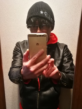 「L.H.P（エルエイチピー）のアイテム（ライダースジャケット）」を使った、おっさんの休日さん（メンズ・177cm）の冬コーディネート