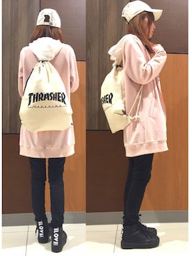 「THRASHER（スラッシャー）のアイテム」を使った、RiNc天童店さん（レディース・161cm）の春コーディネート