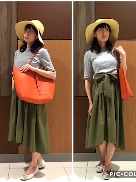 「アイテム（トートバッグ、オレンジ系）」を使った、RiNc天童店さん（レディース・160cm）の夏コーディネート