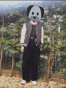 「tk.TAKEO KIKUCHI（ティーケータケオキクチ）のアイテム（スタジャン）」を使った、とうふくん。さん（メンズ・170cm）の秋コーディネート