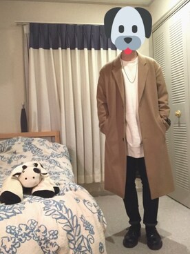 「タケオキクチ(TAKEO KIKUCHI)」｜「アイテム（チェスターコート）」を使った、とうふくん。さん（メンズ・170cm）の秋コーディネート