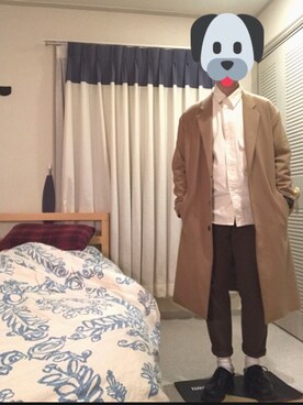 「タケオキクチ(TAKEO KIKUCHI)」｜「アイテム（チェスターコート）」を使った、とうふくん。さん（メンズ・170cm）の秋コーディネート