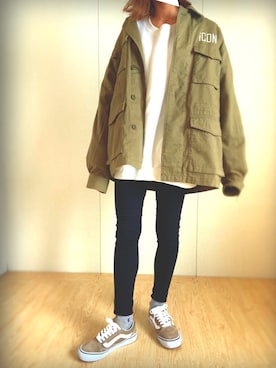 「JUNRED（ジュンレッド）のアイテム（ミリタリージャケット）」を使った、✿aki✿さん（レディース・152cm）の春コーディネート