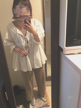 「Aunt Marie's（アントマリーズ）のAUNT MARIE'S リブニットパンツ（その他パンツ）」を使った、つさん（レディース・157cm）の春コーディネート