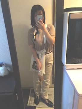 「UNIQLO（ユニクロ）のワッフルクルーネックT（5分袖）（Tシャツ/カットソー）」を使った、つさん（レディース・157cm）の夏コーディネート