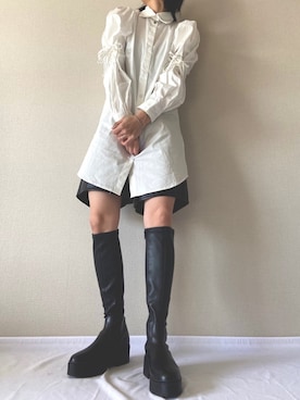 「SPINNS(スピンズ)のアイテム(シャツワンピース)」を使った、uno.さん(レディース・155cm)の冬コーディネート