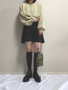 「透かし編みニット」｜「アイテム（財布/小物）」を使った、uno.さん（レディース・155cm）の春コーディネート