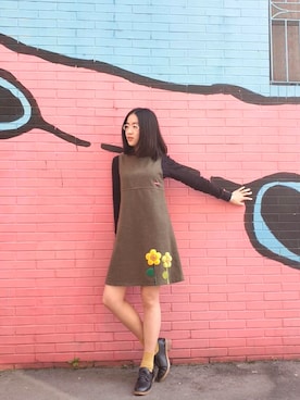 「flower」｜「アイテム（ジャンパースカート）」を使った、aphrodite0201さん（レディース・156cm）の春コーディネート