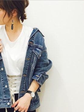 「コルセット」｜「アイテム（その他アウター）」を使った、miさん（レディース・154cm）の春コーディネート