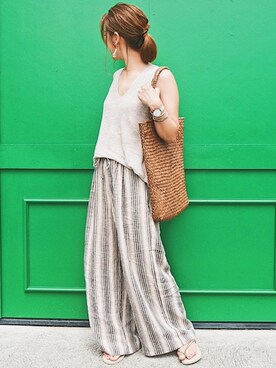 「DHOLIC（ディーホリック）のアイテム（かごバッグ）」を使った、miさん（レディース・154cm）の夏コーディネート