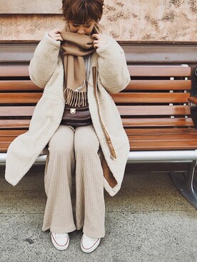 「ADAM ET ROPE'（アダムエロペ）のラウンドクロスボディーバッグ（ショルダーバッグ）」を使った、miさん（レディース・154cm）の冬コーディネート