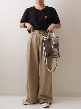 「DHOLIC（ディーホリック）のワイドストレートパンツ（その他パンツ）」を使った、miさん（レディース・154cm）の秋コーディネート