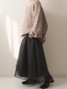 「LA BELLE ETUDE（ラベルエチュード）のアイテム（スカート）」を使った、miさん（レディース・154cm）の冬コーディネート