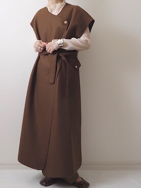 「select MOCA（セレクトモカ）のオーバーサイズロングベスト（ベスト）」を使った、miさん（レディース・154cm）の夏コーディネート