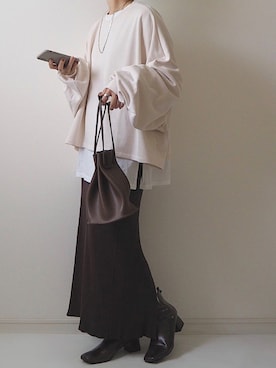 「GRL（グレイル）のリブニットロングスカート（スカート）」を使った、miさん（レディース・154cm）の秋コーディネート