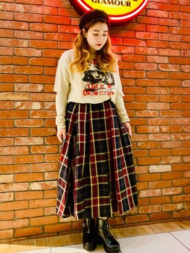 「HYSTERIC GLAMOUR（ヒステリックグラマー）のCRUSH ON YOU pt プルオーバー（ニット/セーター、ホワイト系）」を使った、hinataさん（レディース・162cm）の春コーディネート